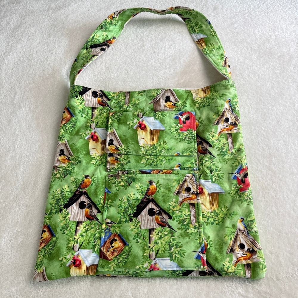 Handmade Birdhouse Songbird Quilted Tote Bag Robin Cardinal Oriole Goldfinch